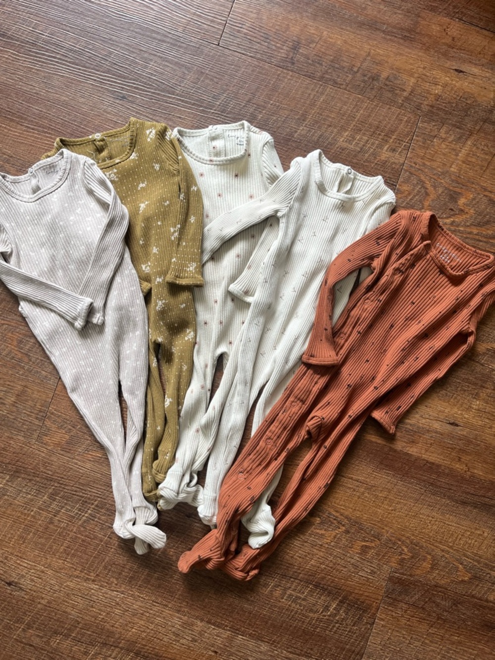 Kids Ribbed Footie One-Piece - Rust, Cream, Olive, Light Gray